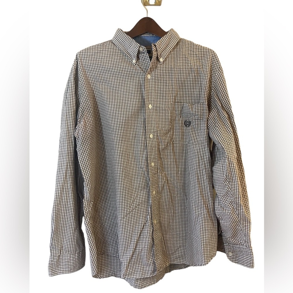 Chaps Brown White Plaid Long Sleeve Button-down Shirt XL